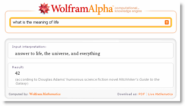 1-life 1 life Too awesome/funny to not write about Wolfram Alpha