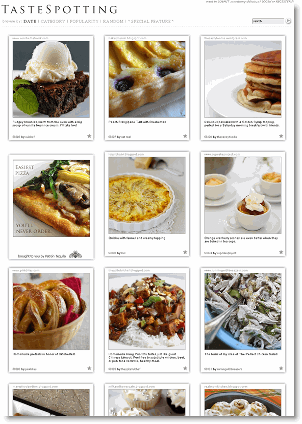 tastespotting screenshot The Shuttering of Gourmet Magazine   Another Fine example of the Shift of Influence to The people